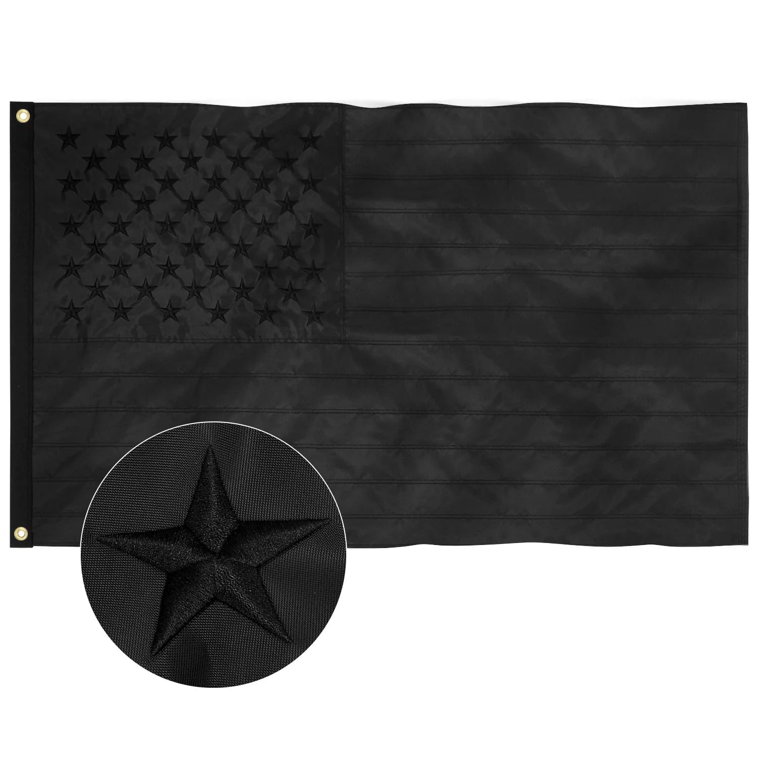 All Black American Flag, 3X5 Ft US Flag, Black Flag, UV Protection American Flags, Heavy Duty Embroidered Stars, Sewn Stripes, Brass Grommets US Flag for Outdoor, New