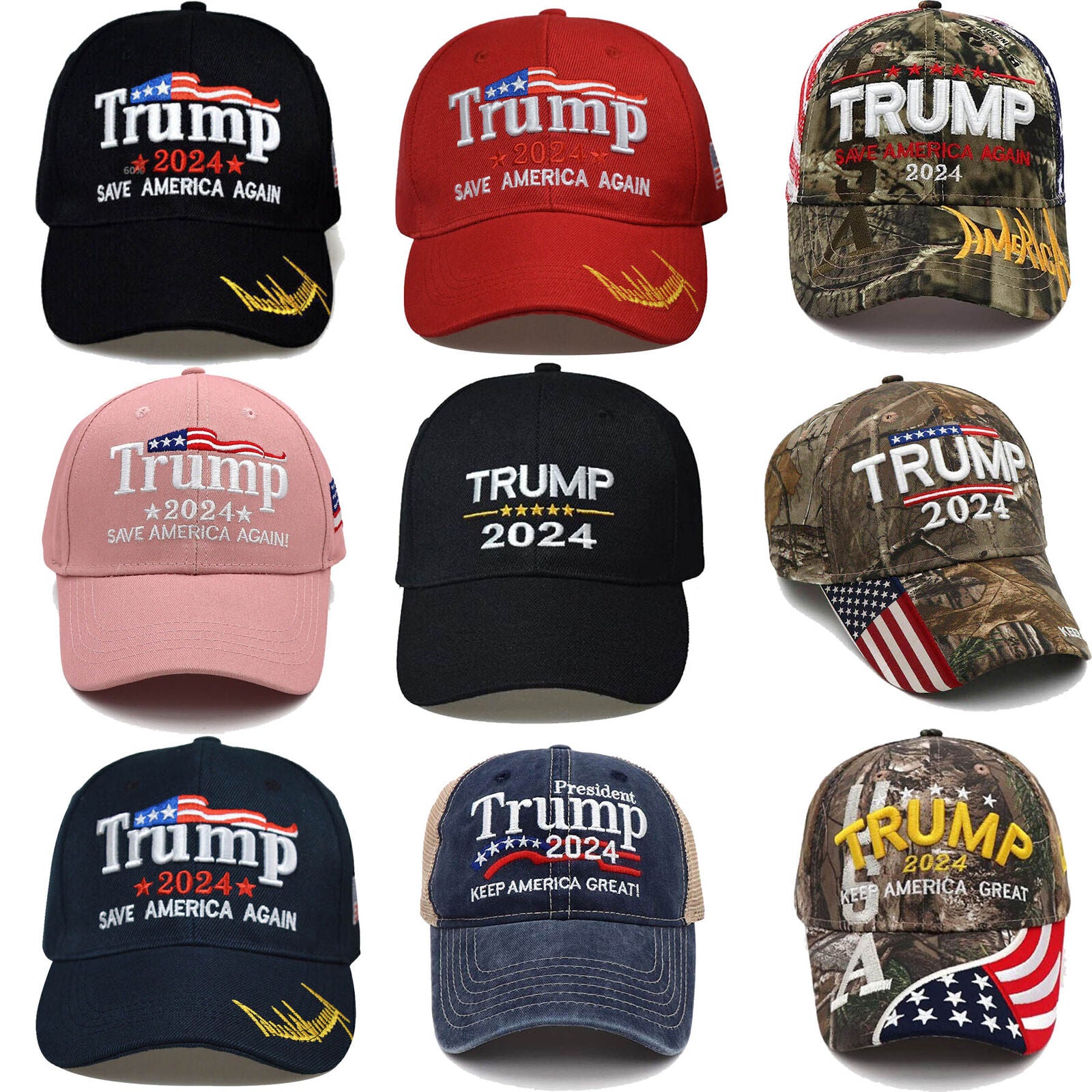 USA Trump 2024 Ultra MAGA Hat Embroidered Logo Baseball Hats Ball Caps & Beanies